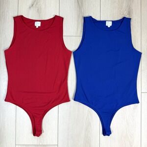 Blue Rain x Francesca's Bodysuits Set of 2 Women's M Red & Blue Scoop Neck Stret